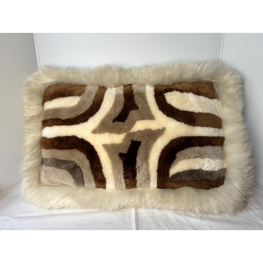 Fur Pillow Accent Pillow Boho Tribal Geometric Cream Brown